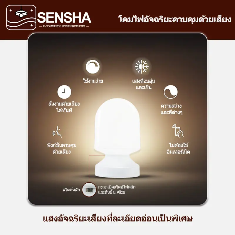 【SENSHA】Alice โคมไฟอัจฉริยะควบคุมด้วยเสียง โคมไฟห้องนอน ไฟกลางคืนระบบสัมผัส ไฟข้างเตียงปรับระดับได้ โคมไฟตั้งโต๊ะ เสริมแสงเพื่อบรรยากาศในบ้าน