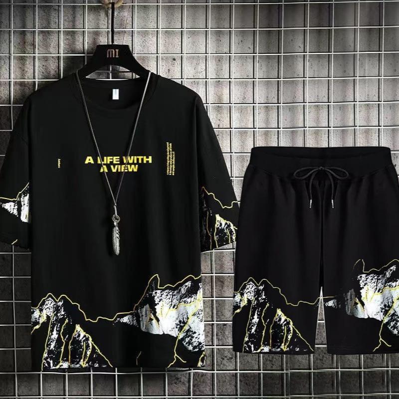 Setcel Kaos Lengan Pendek dan Celana Pendek STELAN VIEW Motif Sablon Premium keren  Setelan 7