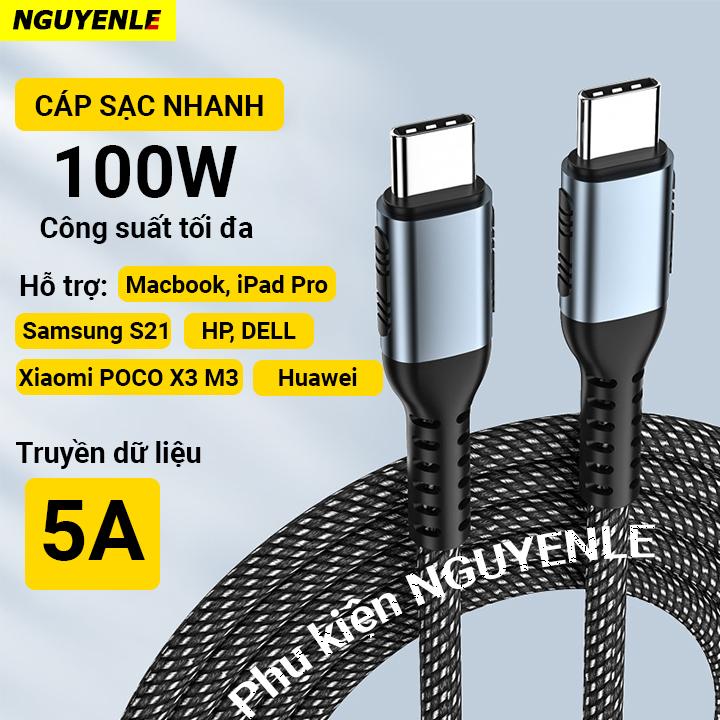Cáp sạc nhanh máy tính laptop 100W PD Type C to C Samsung MacBook iPad Pro HP DELL có truyền dữ liệu
