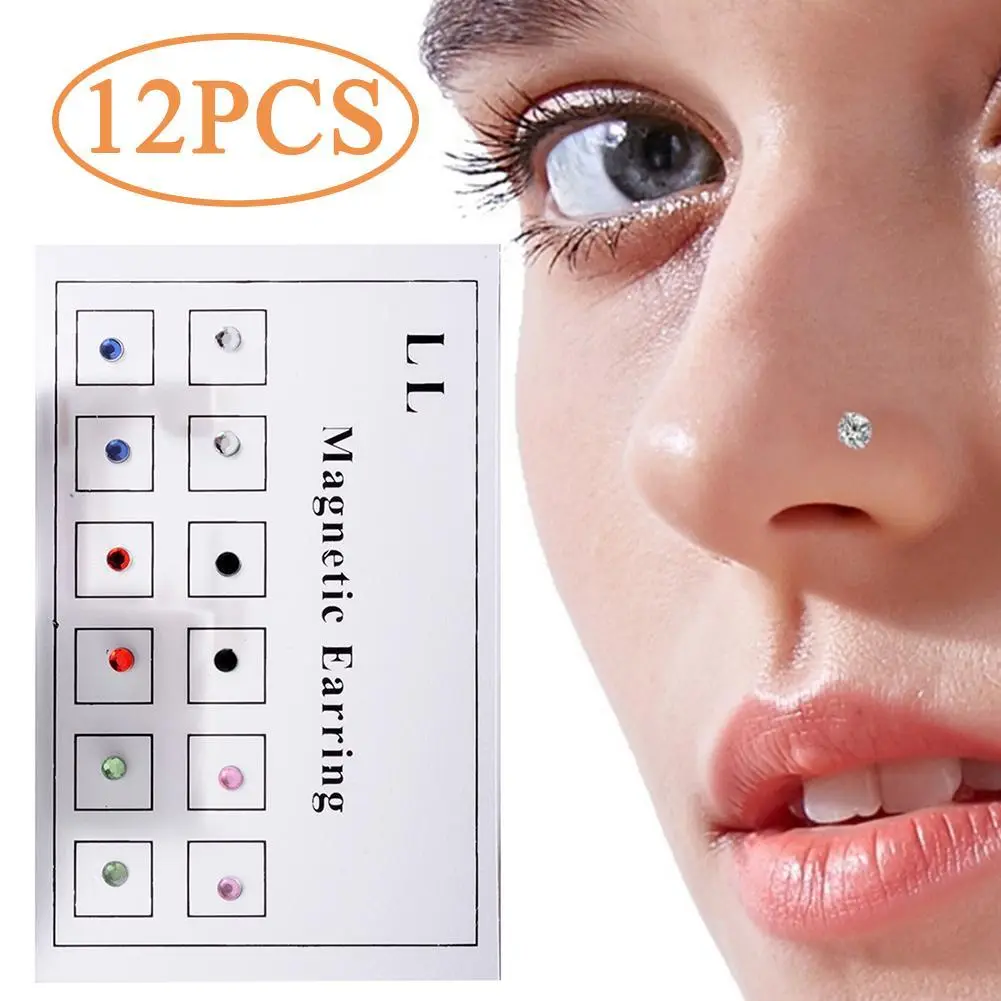 12PCS/Card Magnetic Non Piercing Ear Stud Lip Nose Studs Stickers Fake Cheater Earring Piercings