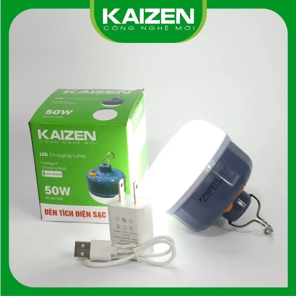 Bóng đèn tích điện sạc ngoài Kaizen công suất 50W dùng 6-8h có móc treo tiện lợi có 3 chế độ sáng Led Phụ Kiện