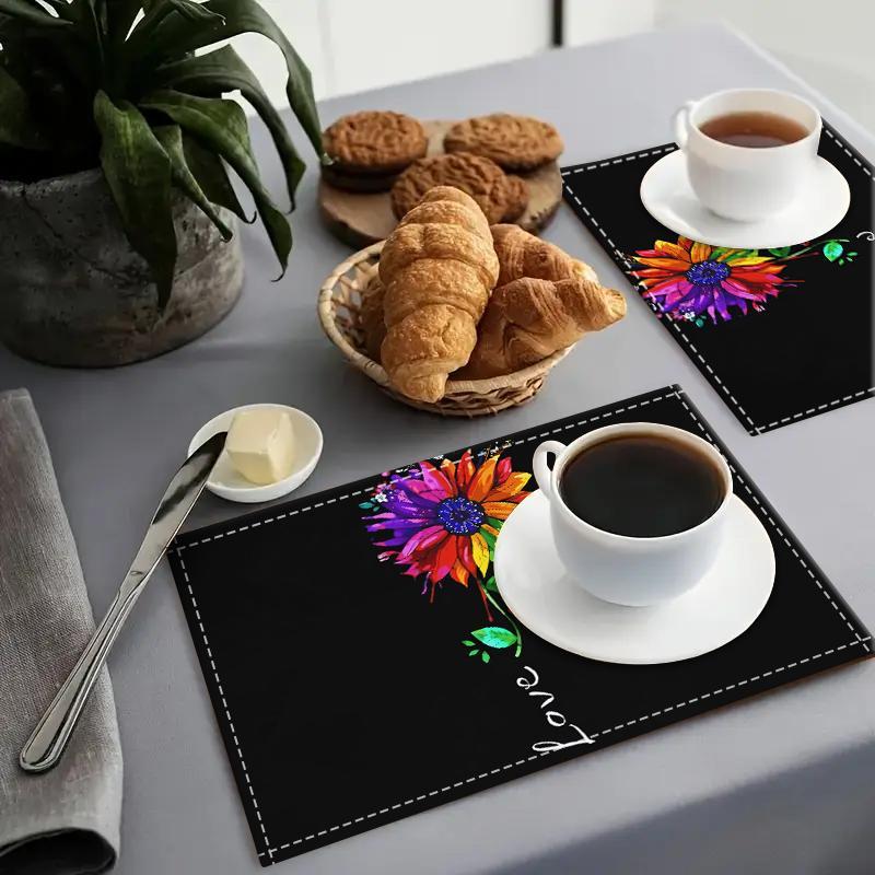 Product Introduction of Floral Pattern Place Mat, 1/4/6/8/12pcs Colorful Art Design Placemat, Elegant Tabletop Accent for Home Kitchen Dining Room 2