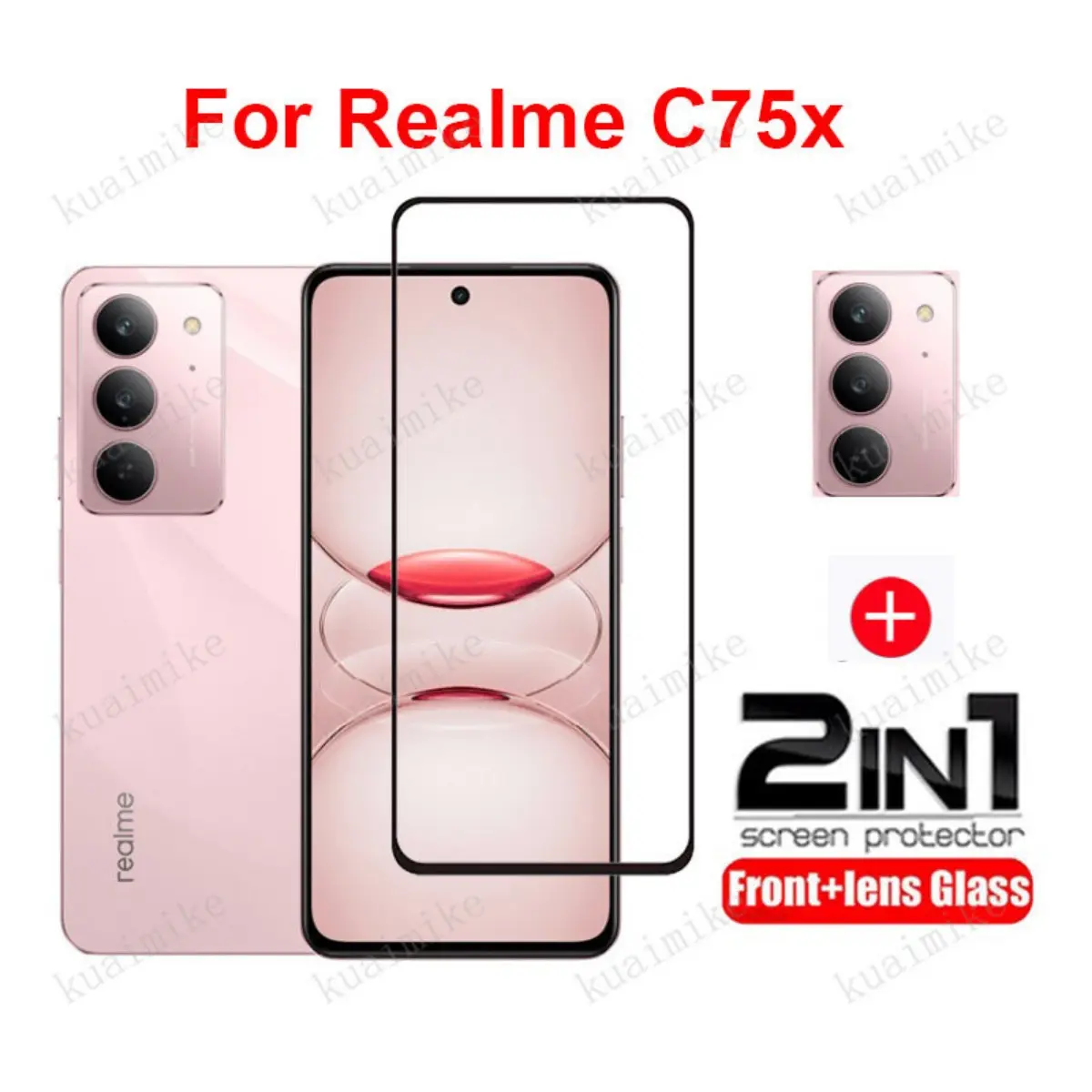 Tempered Glass Full Cover Film Compatible for Realme C75x C75 C67 C65 C63 C61 C51 14x 13+ 12+ 14 13 11 10 9 Pro+ 5G 2 in 1 Camera Lens Glass Screen Protector