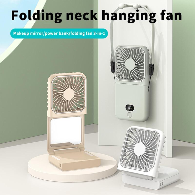 Portable Fan with Makeup Mirror, 2500mAh Rechargeable Handheld Fan, Multifunctional Foldable Makeup Mirror Fan, Desktop Phone Holder Fan 2