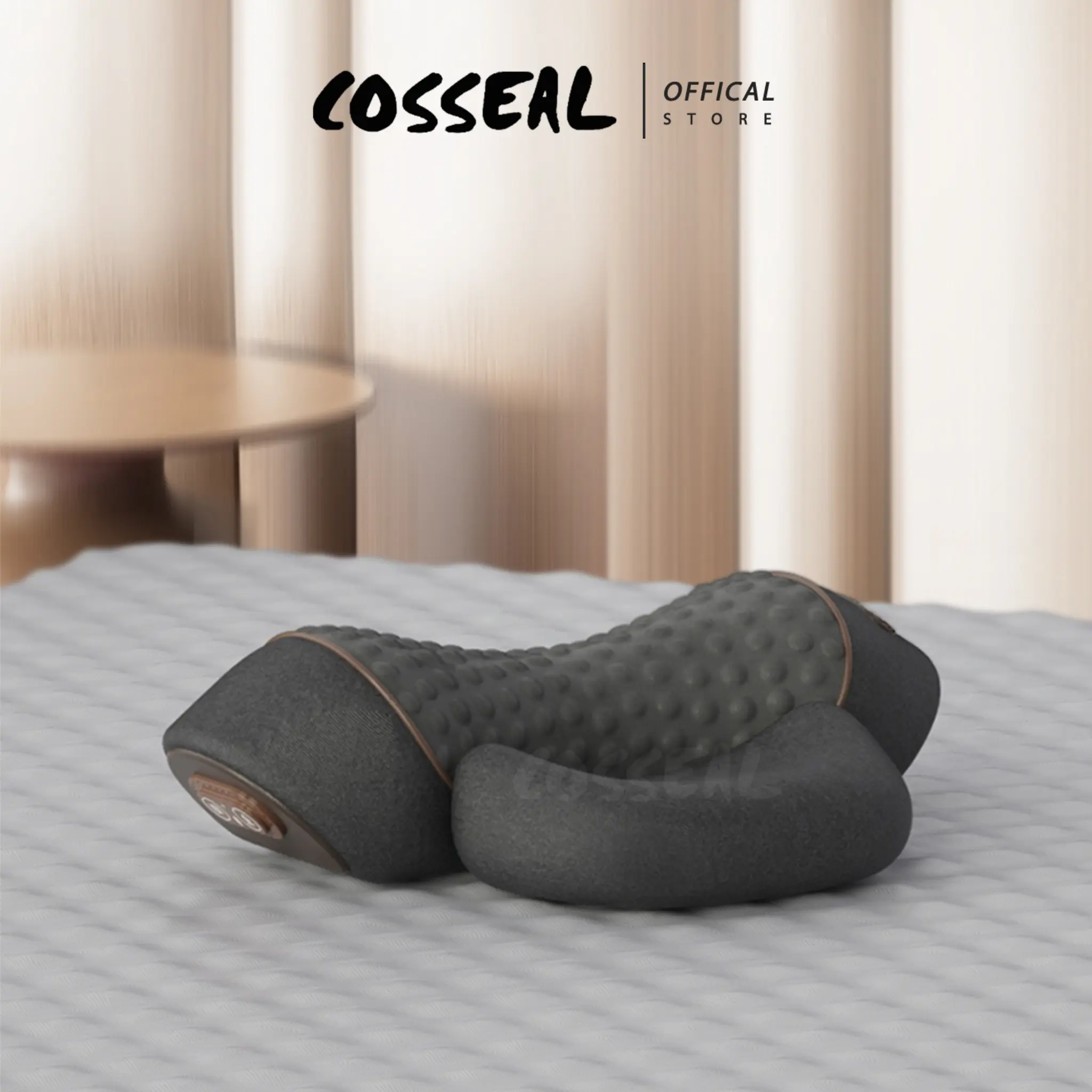 Cosseal Gối Kê Đầu Massage Túi Khí Kéo Dãn, Tích Hợp Chườm Nóng Công Thái Học, Giảm Mỏi Cổ Vai Gáy