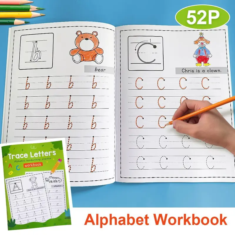 Trace Letters Workbook, 52 Pages Alphabet Practice Workbook, Kindergarten Learning English Writing Exercises Workbook 2