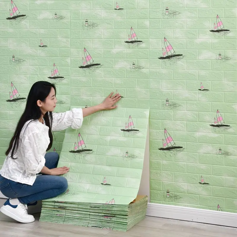 Hình nền tự dính, Miếng Dán Tường 3D, Không thấm nước và chống ẩm, Thích hợp cho phòng ngủ, Tường gạch bọt, Trang trí chống va chạm, Phong cách Người Nổi Tiếng trên Internet 5