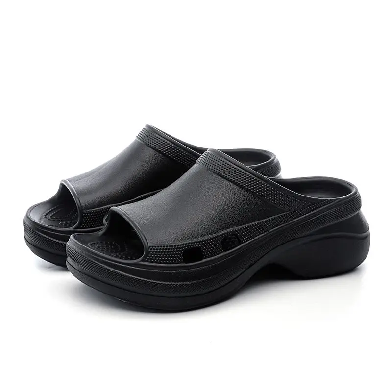 Sandal Wanita Wedges Tinggi FUJI POLOS Jelly Import Karet Hitam Putih Sendal 5
