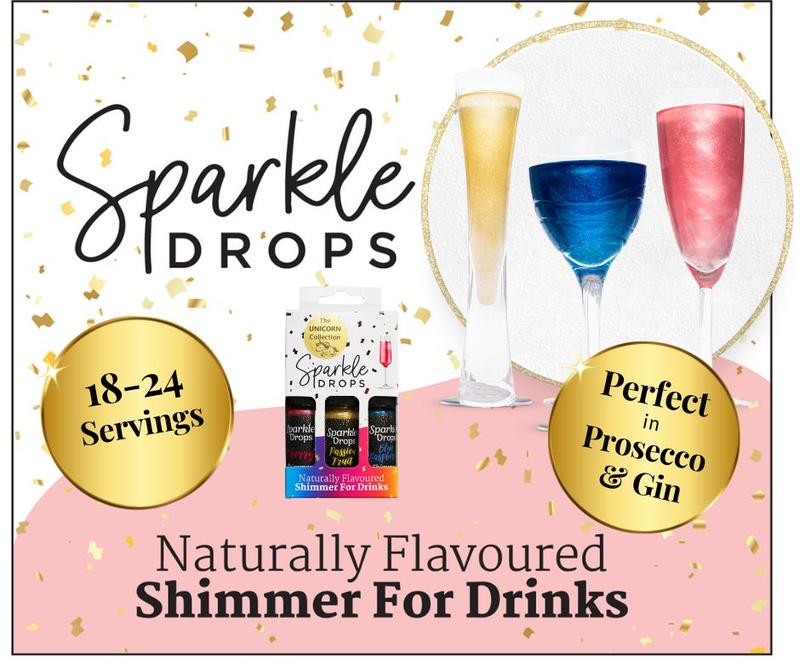 Sparkle Drops Unicorn Collection (Blue Raspberry, Passion Fruit & Cherry) Shimmer Syrup for Drinks-Prosecco, Gin, Vodka, Cocktails & Mocktails - 18-24 Servings. (Dairy Free, Fruity, Low Fat, Natural Flavours) Beverage Sweet edible glitter Set 3