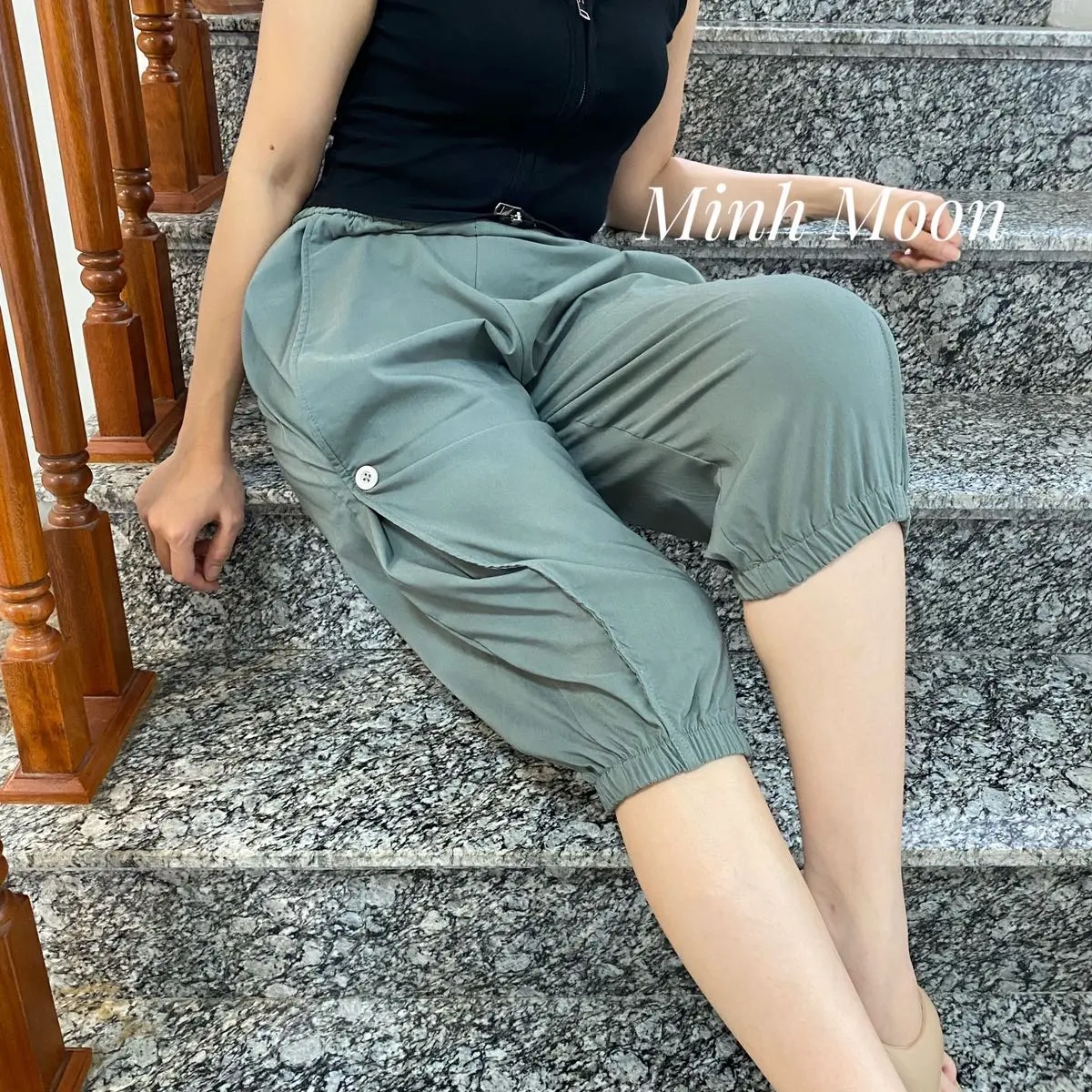 [New]Quần lửng bo gấu chất Kaki Thun Hàn CC cạp cao lưng thun,gấu bo.