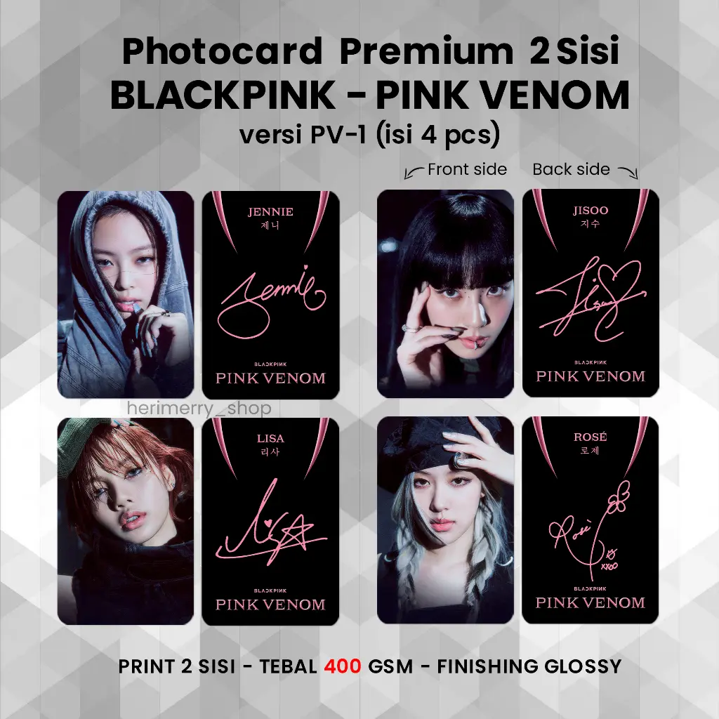 (ISI 4 PCS) Photocard BLACKPINK Pink Venom Born Pink - Potocard Premium 2 Sisi Kartu Kpop Merch Unofficial Rose Card