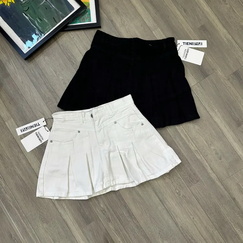 (CÓ BIGSIZE) Chân Váy Jean Xòe Xếp Ly Có Lót Quần Phom Ngắn Chất Jean Không Giãn - Nữ - Women -Khuy 1