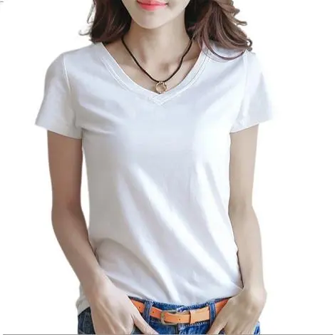 Women's Summer Tops Casual Short Sleeve V Neck  Cotton T-shirt Solid Color T-Shirts Tunic Streetwear