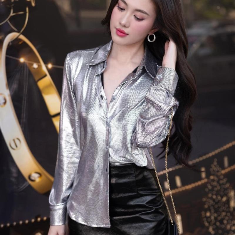 Aó sơ mi xám kim tuyến chất mềm thiết kế cao cấp LAVERNA 4