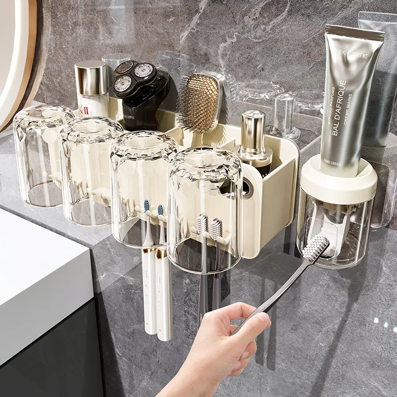 Giá Để Bàn Chải Đánh Răng, Không Cần Đục Lỗ, Cốc Súc Miệng, Treo Tường, Hộp Đựng Đồ Treo Tường Phòng Tắm, Bộ Cốc Đánh Răng Đựng Bàn Chải 0