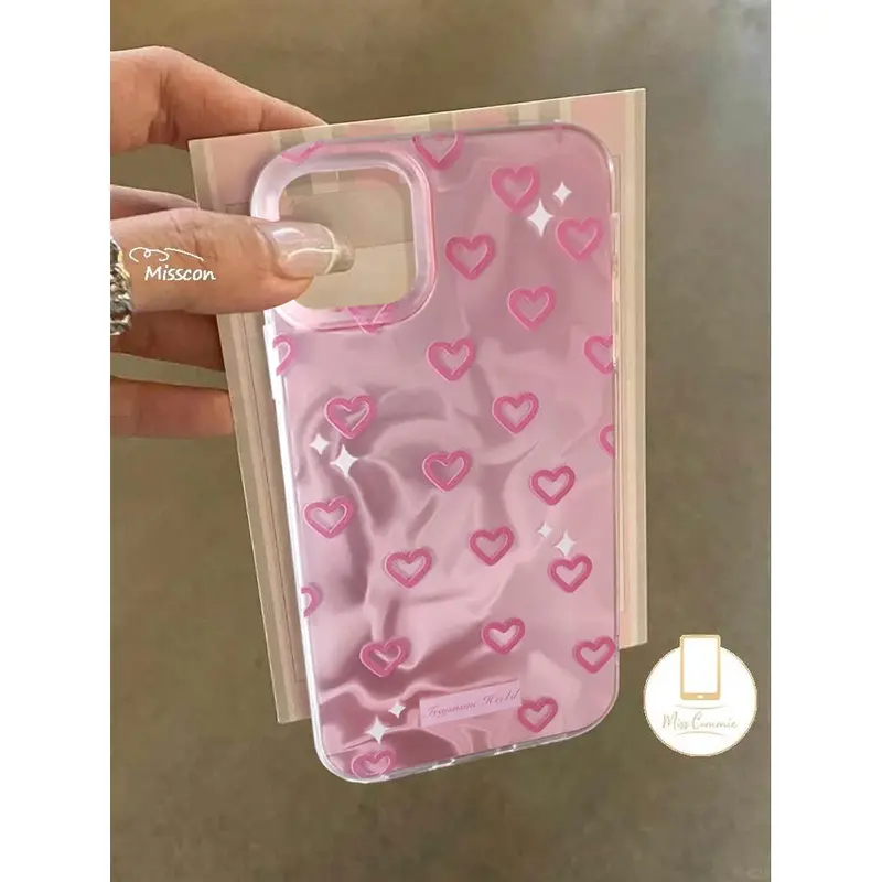 MissConnie Casing Untuk Vivo Y17s Y03 Y36 Y18 Y22 Y15 Y21 Y35 Y30 Y28 Y27s Y20s Y51 Y100 Y16 Y11 Y21s Y20 Y12i Y27 Y17 Y15s Y02 Y31 V25 Y12s Y91 Doodle Dreamy Romantis Lucu Cinta Merah Muda Hati Ikatan Simpul Gelang Mewah Ripple Luster Case 8