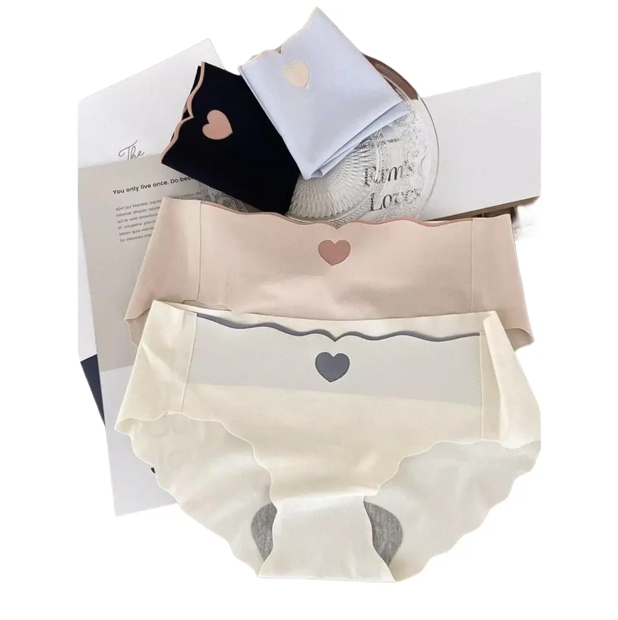 Set 10 Quần Lót Su Hình Tim Viền Sóng Nữ Women size.