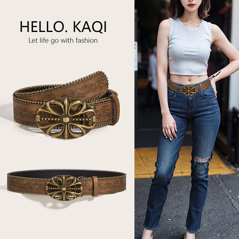 Thắt Lưng Nữ, Màu Nâu Cổ Điển Phong Cách Mỹ, Phụ Kiện Quần Jean Dễ Phối Đồ Mới, Cô Gái Nóng Bỏng, Cảm Giác Cao Cấp, Thắt Lưng Bó Sát thắt  lưng  đính  đá  nữ