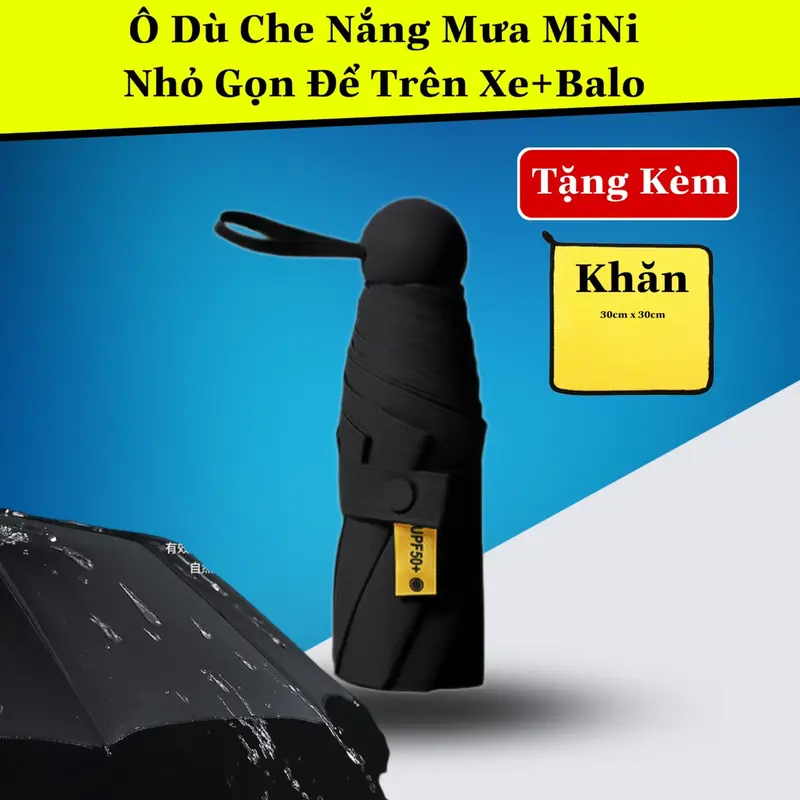 Ô Dù Che Mưa + Nắng Nhỏ Gọn Để Trên Xe,Balo,Cặp Sách 0