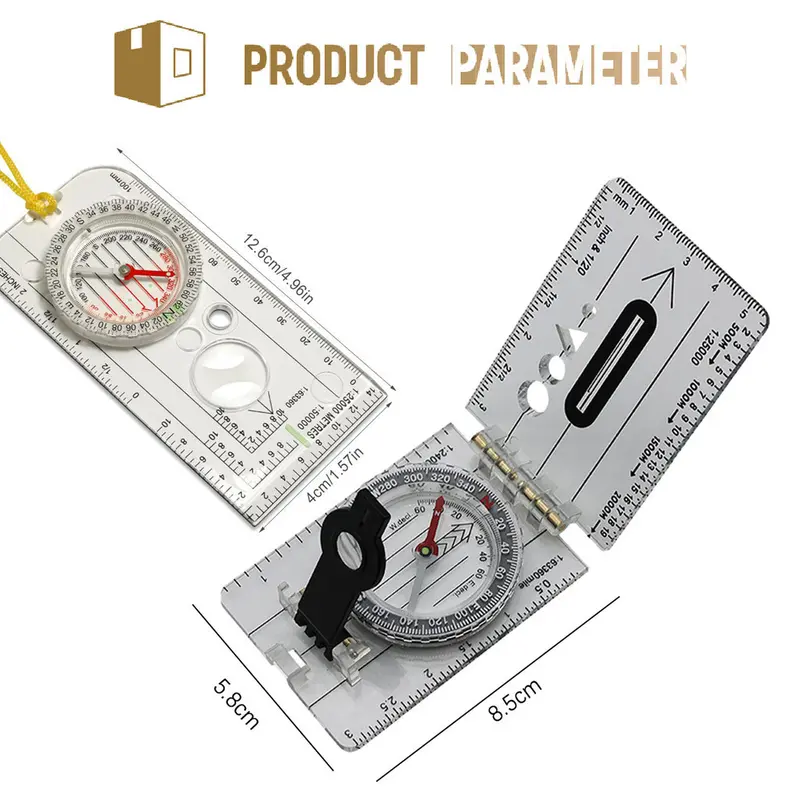 Military Compass Scale Ruler Baseplate – Mini Compass For Camping & Outdoor, With Lanyard
