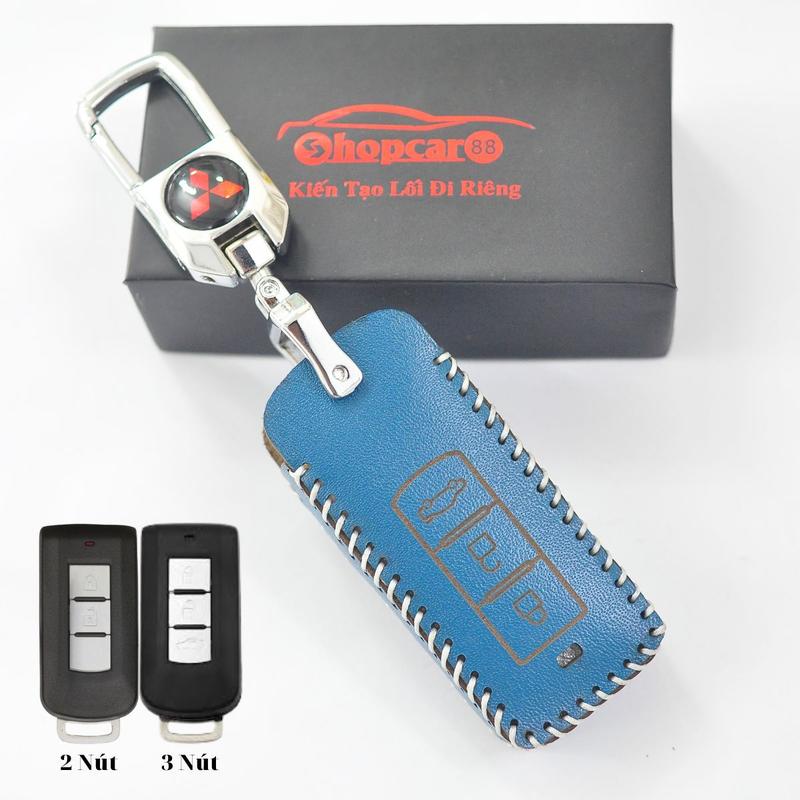 Bao da chìa khoá xe Mitshubishi Attrage, Xforce, Xpander, Triton, Outlander, Pajero... chìa thông minh, nhiều màu sắc. Da bò thật. 0