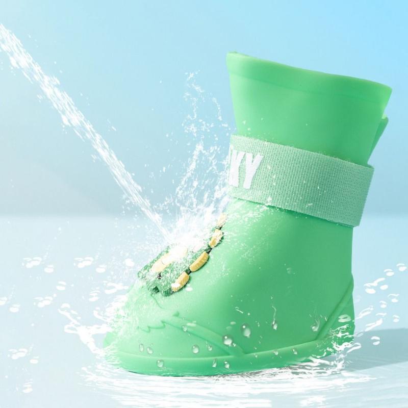Product Introduction of PET HOTLE 4pcs/set Pet Accessories Cartoon Anti-slip Pet Rainshoe Waterproof Wear Resistant Dog Ankle Boots Silicone Dog Rain Shoes For Dogs Puppy 13