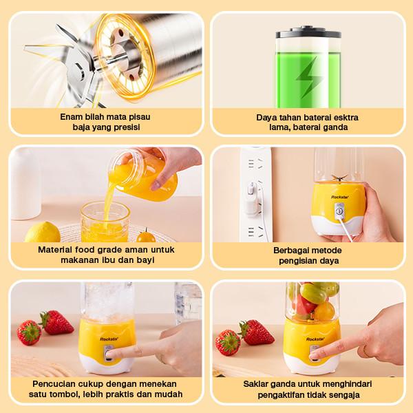 Rockstar bahan yang aman untuk makanan blender 6 bilah mata pisau juicer mini blander 500ml portable usb charge chopper  kekinian 5
