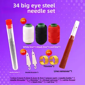 Hand sewing needles, large and thin size, traditional eye needles, handmade needles, suitable for elderly and household, others, small needles, embroidery needles, 34-piece set
