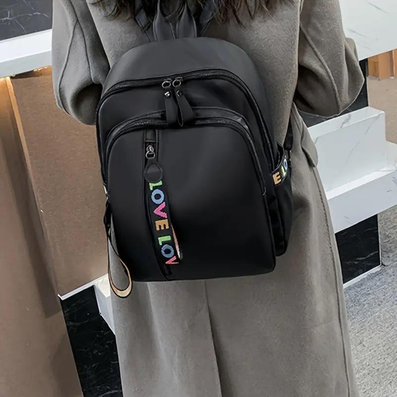 [Stylish Backpack] Stylish Nylon Backpack |     Large Capacity Travel & School Bag with Colorful "LOVE" Ribbon Design, Durable Casual Backpack with Practical Pockets - Travel Bag |     Colorful Accents |     Zipper Closure 4
