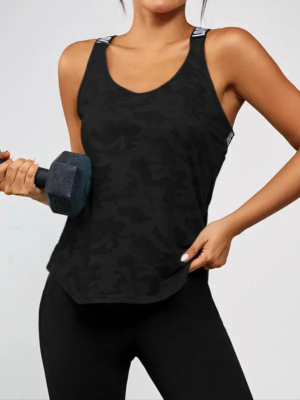 Sporty Women's Camo Print Letter Tape Sports Vest, Sport Criss Cross Cut Out Tank Top, Gym Clothes, Running Vest, Ladies Sportswear Fitness for Summer, Gymclothes, Activewear,  Gym Wear 3