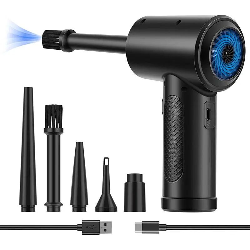 Portable Electric Air Duster, 3-gear To 51000RPM Electric Air Blower with LED Light, Rechargeable Cordless Air Duster for Computer Keyboard
