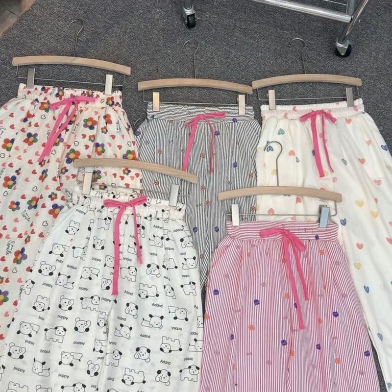 [Mới-618] Quần baggy 8 hoạ tiết dây hồng cute, quần baggy nữ vải đũi tơ mềm mát.