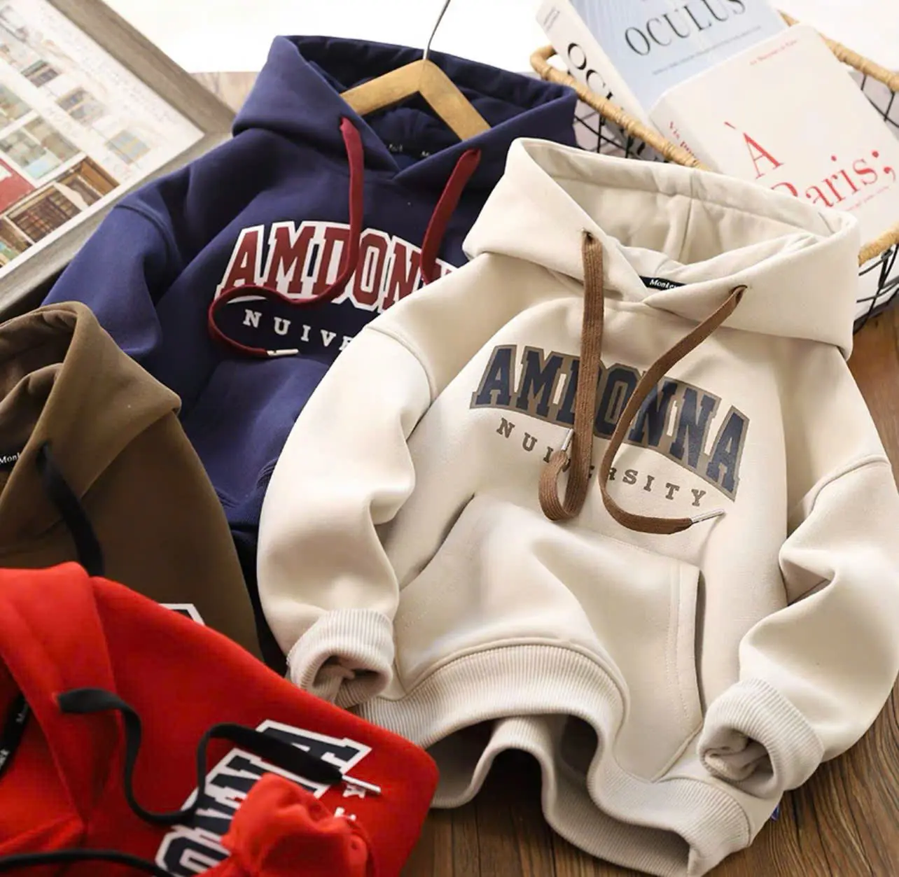 Áo hoodie in chữ AMDONA chất liệu nỉ bông dành cho bé sz 9-45kg