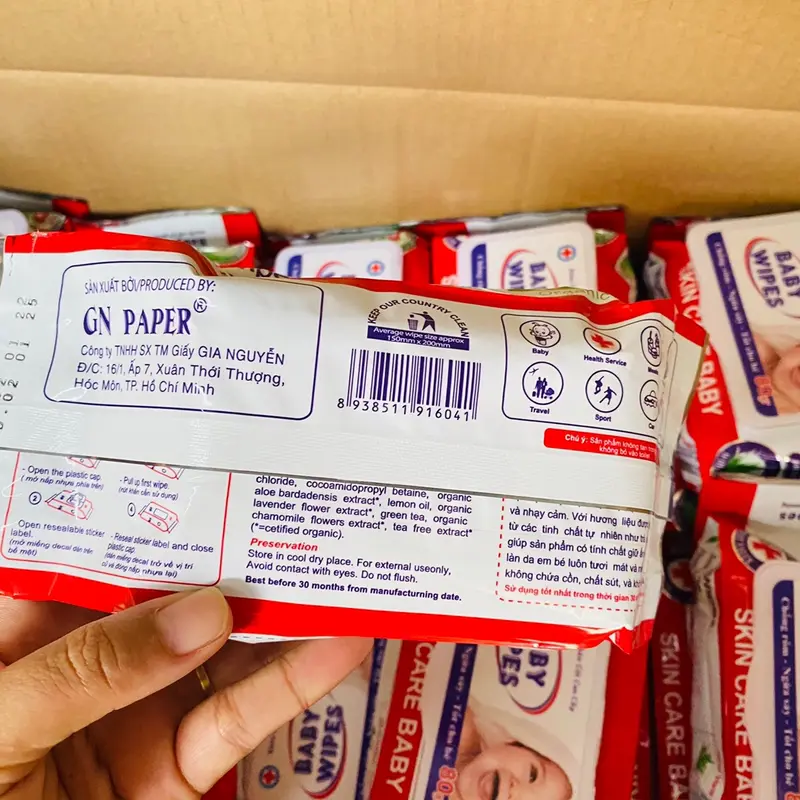 Gói khăn ướt baby wipes 80gr ko mùi an toàn cho bé, khăn giấy ướt không mùi, khăn ướt cho bé khanu  otchobe 2