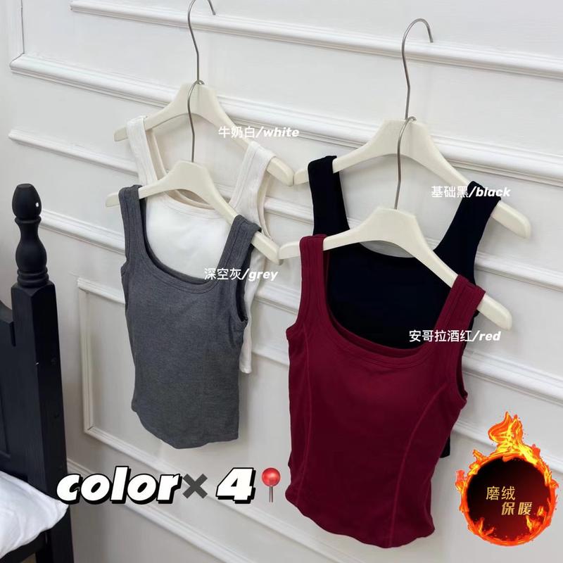 Virtue Pull All-Match Fleece Warm Vest Simple with Chest Pad U Collar Inner Wear Base Outer Wear Slim-Fit Thermal Underwear 6