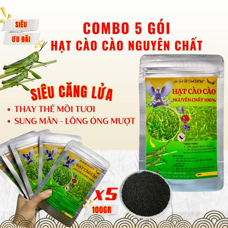 Combo 5 gói hạt cào cào sấy ĐẤT VIỆT – Dinh dưỡng dồi dào, thay thế mồi tươi cho chim cảnh, phù hợp cho mọi loại chim: Chào mào, Chích chòe, Họa mi, Khướu,...
