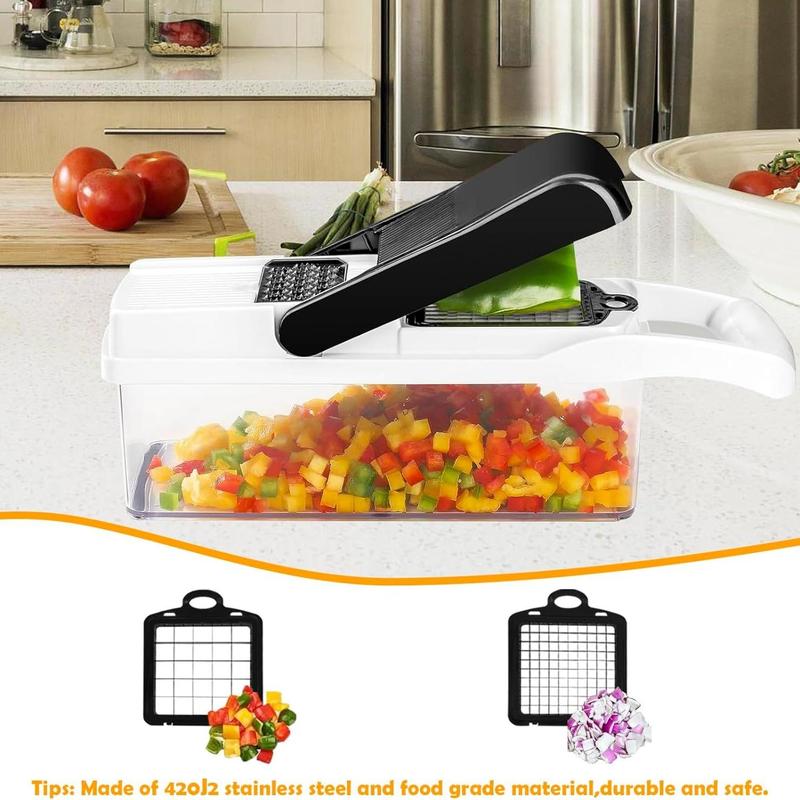 Product Introduction of Vegetable Chopper, 1 Set Multifunctional Vegetable Cutter with Container & Blades & Egg Separator, Kitchen Gadgets for Home Use, Utensils 4