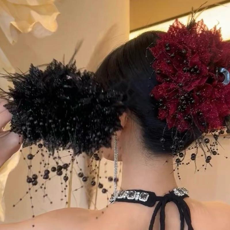  Kẹp tóc bông hoa kim tuyến đính ngọc Cỡ lớn 