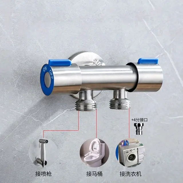 Van khóa nước đơn nóng hoặc lạnh thép không gỉ 304 van tay đỏ xanh 2 đầu ra van nước đa năng 2 cổng xả ren 21 voinuoc  xoay van  chuyển 8