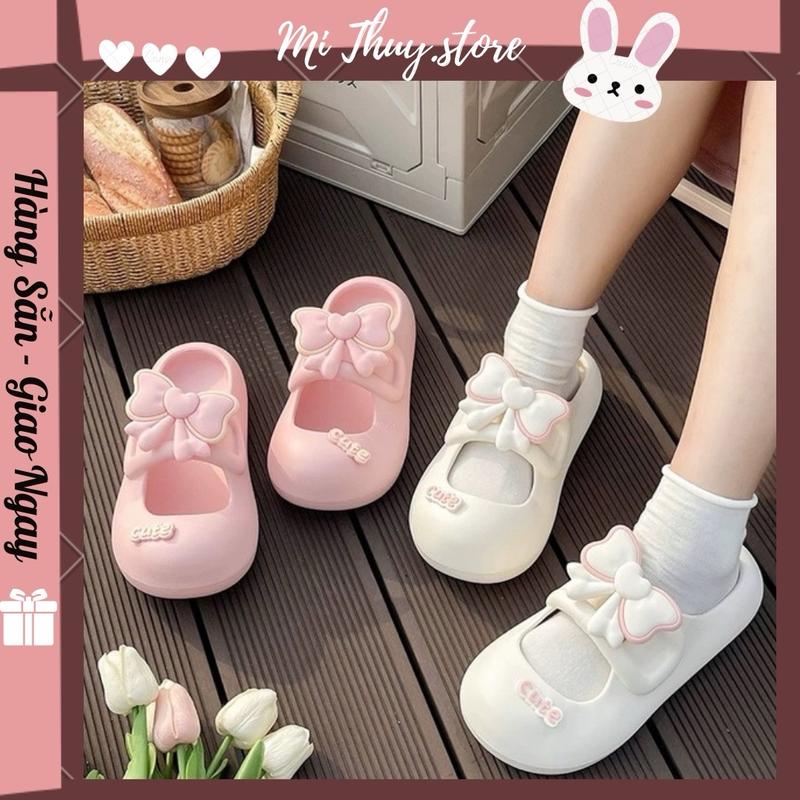 (Chọn lùi 1 size) Mi Thuy Store Giày Dép sục dép nữ khoét mũi phối nơ cute dễ thương đi học đi chơi nhiều màu mềm nhẹ SỤC NƠ CUTE