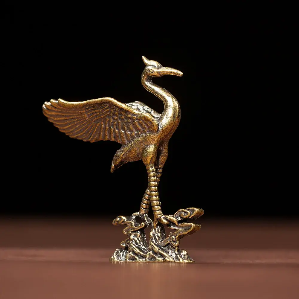 Brass Crane Figurines Miniatures Desktop Ornaments Living Room Desk Decorations Crafts Accessories Small Animal Statue Decor