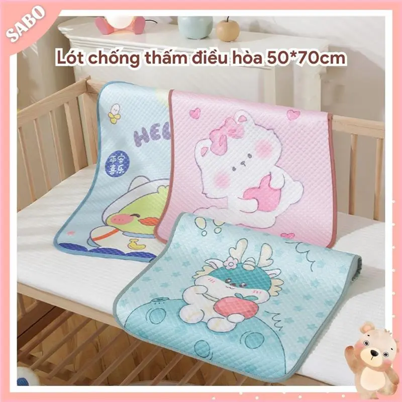 HDFJADSHOP Tấm Lót Chống Thấm, Lót Điều Hòa 5D Thoáng Khí Cao Cấp Họa Tiết Đáng Yêu Cho Bé Kích Thước 50*70cm