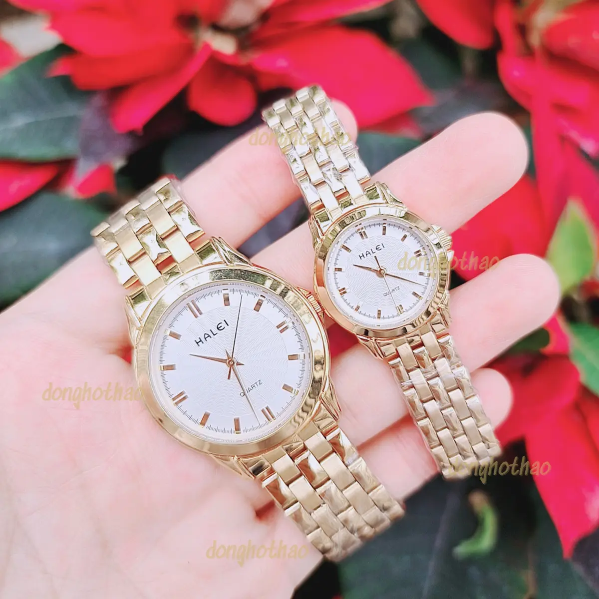 Đồng Hồ Đôi Nam Nữ Halei HH07VT3 Nhỏ Xinh Phụ Kiện Pin Watch Bàn Tay