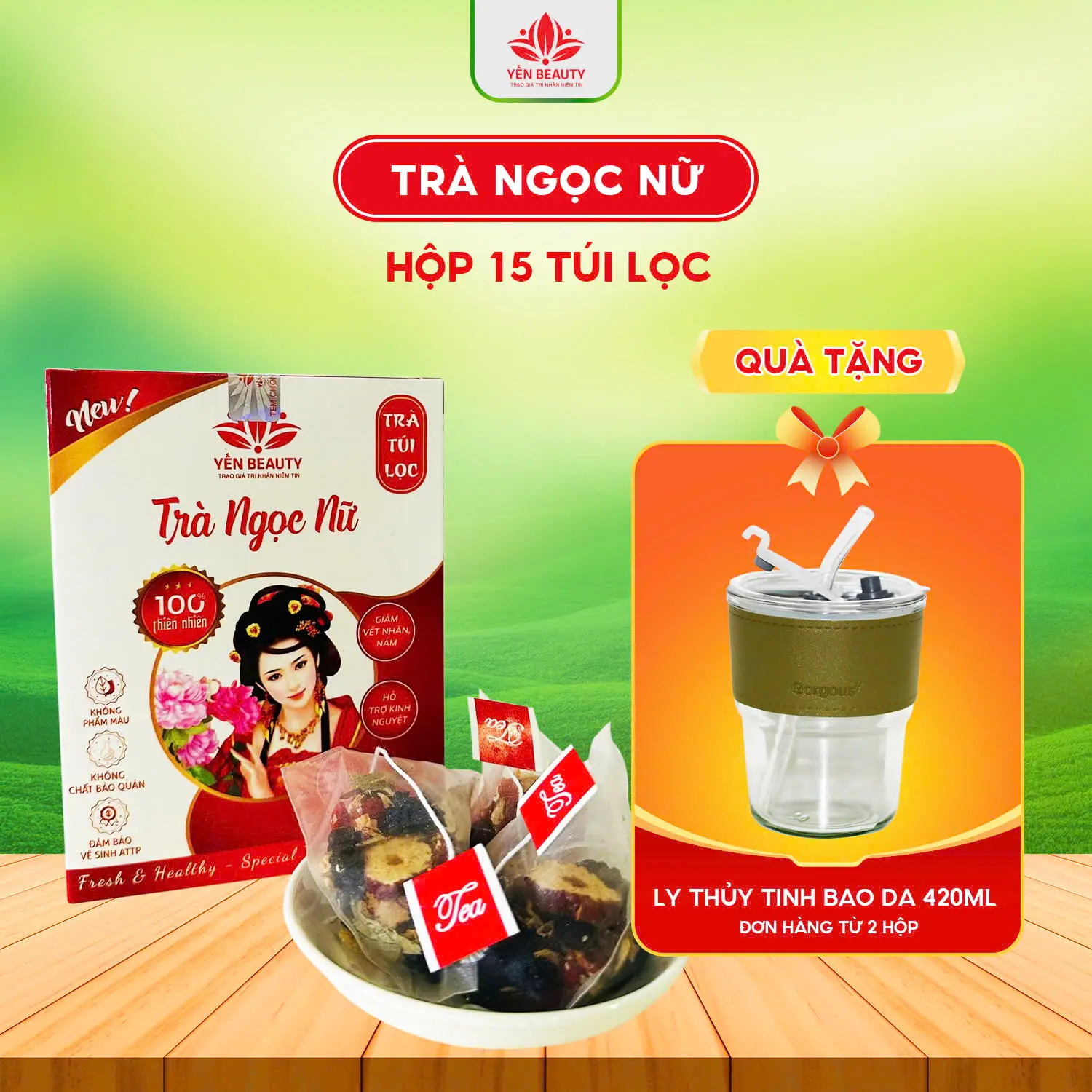 Trà ngọc nữ thảo mộc Yến Beauty làm ấm tử cung, giảm đau kỳ kinh, dưỡng da, chống lão hóa hộp 15 túi x 10gr