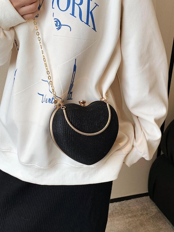 Women's Elegant Heart Shaped Design Evening Bag, Fashion Chain Strap Purse Shoulder Bag for Party, Trendy All-match & Exquisite Bag for Birthday Gift, Valentine's Day, Gift 6