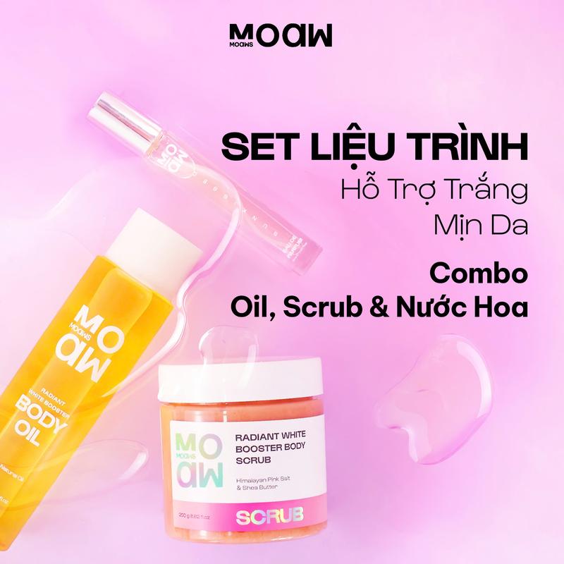 [LIVE DEAL ĐỘC QUYỀN] Combo Body Oil, Tẩy Tế Bào Chết, Nước Hoa  MOAW MOAWS Dầu Dưỡng Da Body Oil BHA Hỗ Trợ Dưỡng Ẩm Body, Mềm Mịn Da - Dầu Dưỡng Thể Hỗ Trợ Làm Đều Màu Da - Scrub Tẩy Da Chết Vật Lý Muối Hồng
