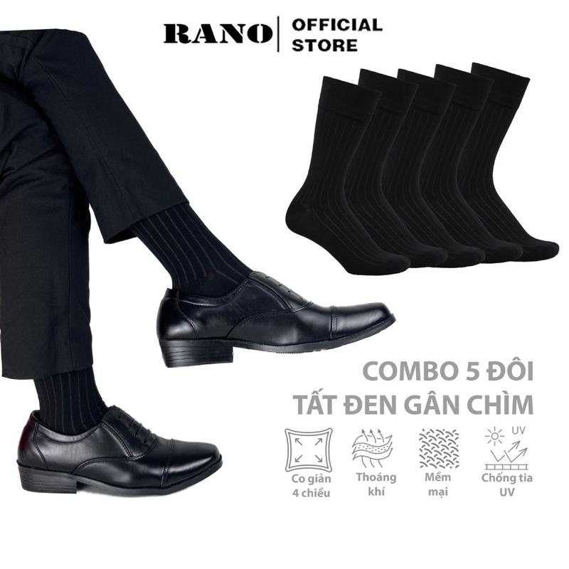  Combo 5 đôi tất vớ nam cổ cao công sở RANO gân chìm chất liệu cotton cao cấp thoáng khí co giãn 4 chiều màu đen Menswear 