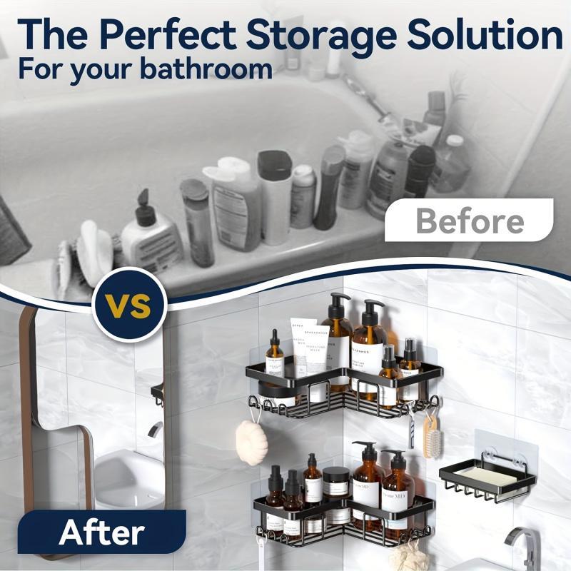 Product Introduction of Bathroom Corner Shelf, 3pcs/set Wall Mounted Corner Storage Rack with Hooks, Bathroom Storage Rack, Bathroom Organizer, Home Organizer 3