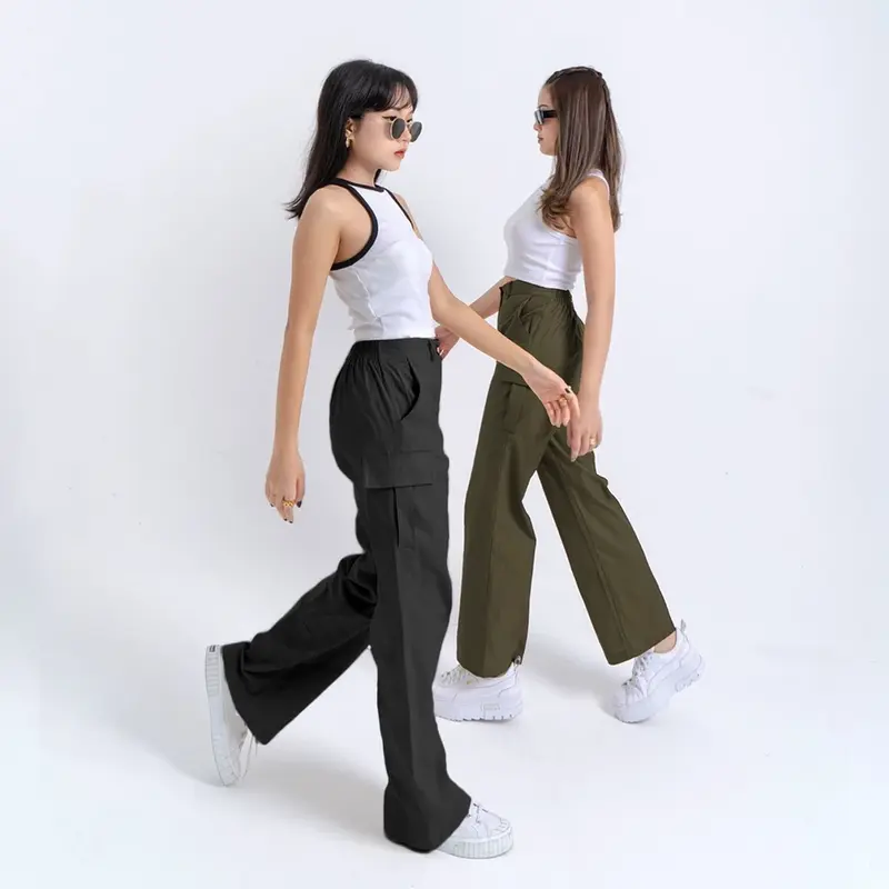 Cargo Pants Wanita - Celana Cargo Pants Wanita - Cargo Highwaist Loose Pants American Drill 1