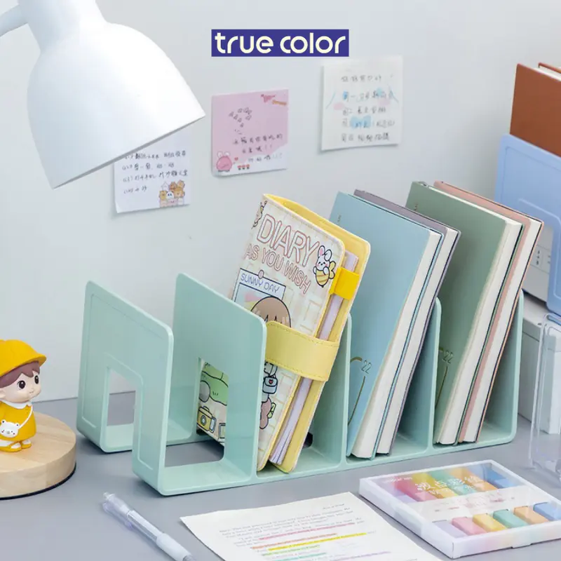 Giá sách để bàn 4 ngăn, kệ đựng sách màu pastel, khay kệ đựng tài liệu văn phòng nhựa cứng, bền đẹp 1